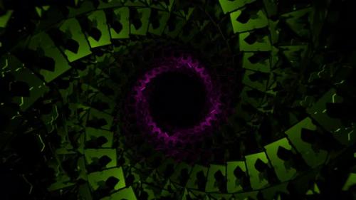 Videohive - Lime And Pink Spiral Cubic Tunnel Background Vj Loop In 4K - 48225556