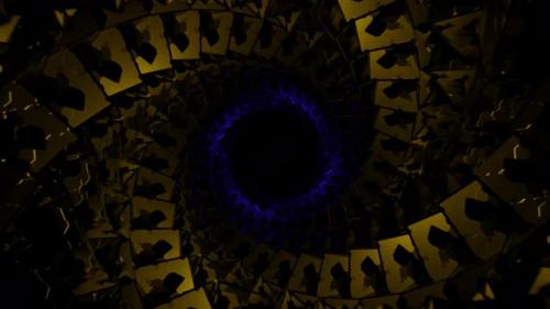 Videohive - Yellow And Purple Spiral Cubic Tunnel Background Vj Loop In 4K - 48225566