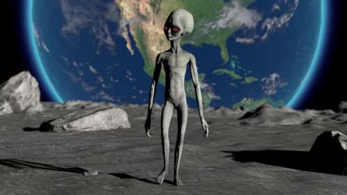 Videohive - Scary Gray Alien Walking on the Surface of the - 48226632