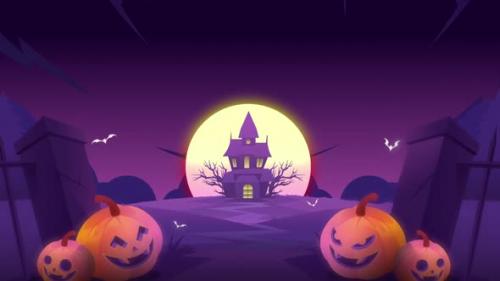 Videohive - Halloween Pumpkins And Castle In The Graveyard - 48213324