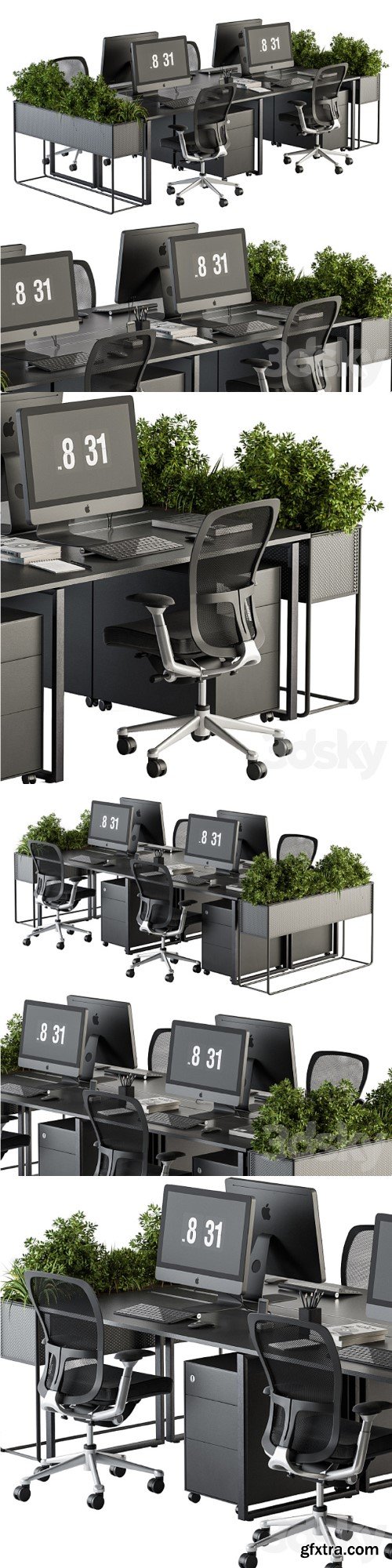 Office Furniture - employee Set - Plants Box Divider 34