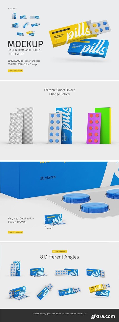 Paper Box with Pills Blister Mockup Set MUS56GF