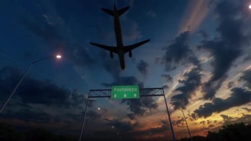 Videohive - Fortaleza City Road Sign - Airplane Arriving To Fortaleza Airport Travelling To Brazil - 48237425