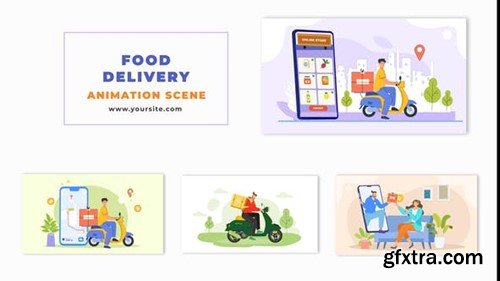 Videohive Flat 2D Vector Food Delivery Character Animation Scene 48570935