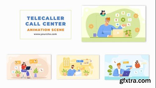 Videohive Animated 2D Flat Telecaller and Call Center Scene 48570818