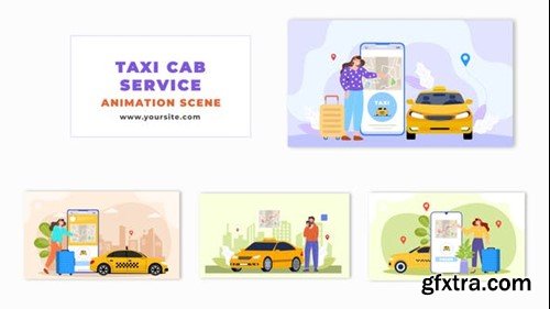Videohive Flat Design 2D Cartoon Taxi Cab Service Animation Scene 48570832