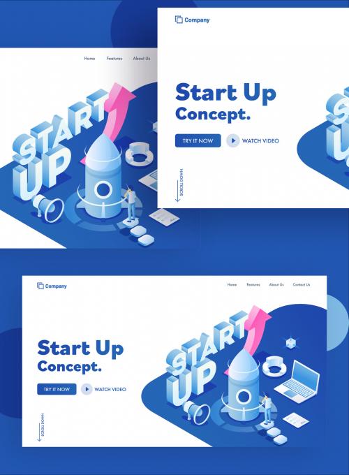 Business Startup Concept Based Landing Page Design with 3D Text in Blue Color. 644482553