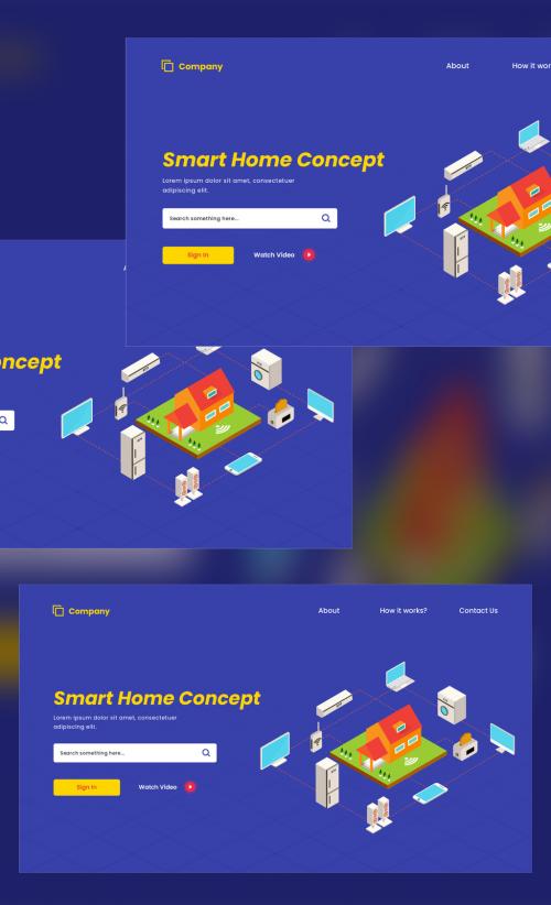 Web Banner or Landing Page Design, 3D Home Connected with Smart Devices on Blue Background. 644482457