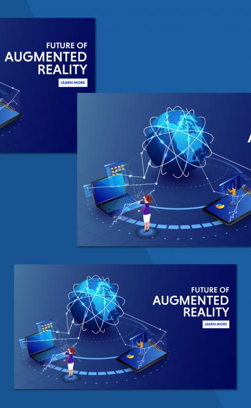 Future Of Augmented Reality Landing Page Design With Analysts Data Analysis Stats In Website Connected Global Networking. 644482449