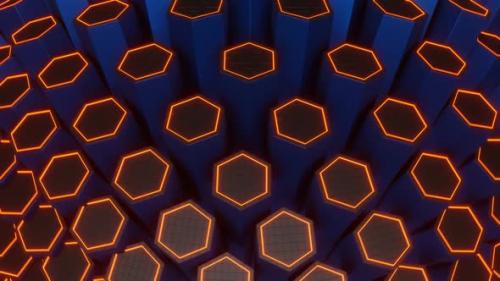 Videohive - Blue And Gray And Orange Hexagonal Circular Motion Background Vj Loop In HD - 48242158