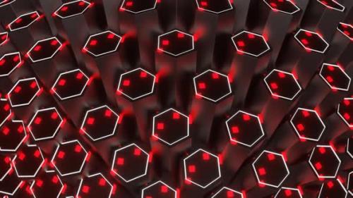 Videohive - Black And Gray And Red Hexagonal Circular Motion Background Vj Loop In HD - 48242159