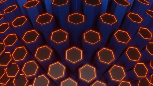Videohive - Blue And Gray And Orange Hexagonal Circular Motion Background Vj Loop In 4K - 48242161