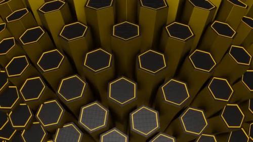 Videohive - Gold And Gray Hexagonal Circular Motion Background Vj Loop In HD - 48242163