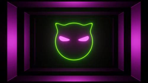 Videohive - Pink And Lime Neon Glowing Cat Head Background Vj Loop In 4K - 48242184