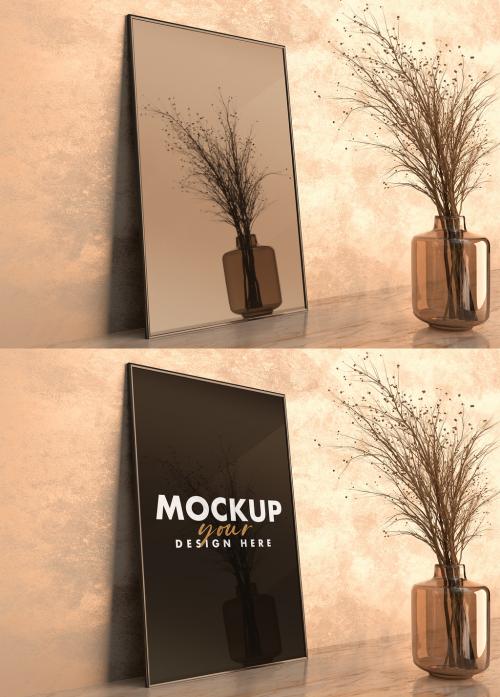 Elegant Frame Mockup In The Golden Hour With a Dry Flowers Jar 643602415