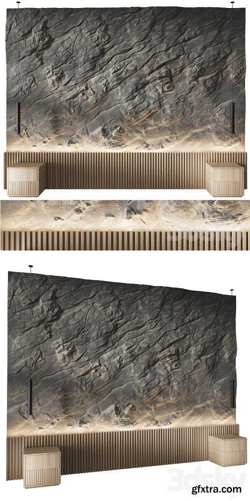 Rock headboard, headboard, stone panels