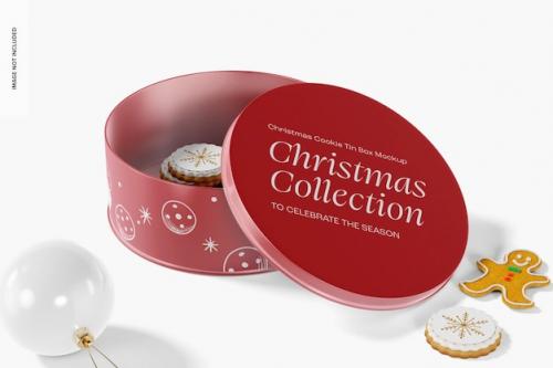 Premium PSD | Christmas cookie tin box mockup, opened Premium PSD