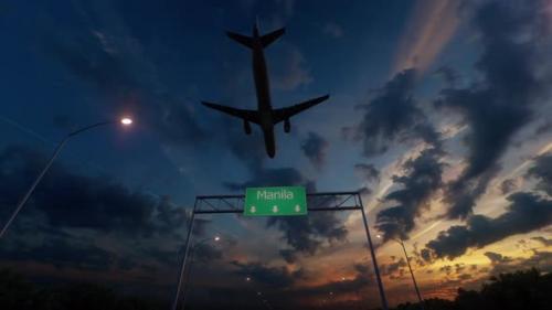 Videohive - Manila City Road Sign - Airplane Arriving To Manila Airport Travelling To Philippines - 48258325