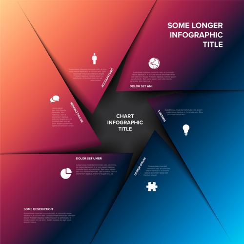 Six gradient blocks sections parts chart multipurpose infographic template 644001505