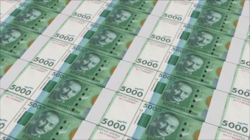 Videohive - 5000 KYRGYZSTANI SOM banknotes printed by a money press - 48262218