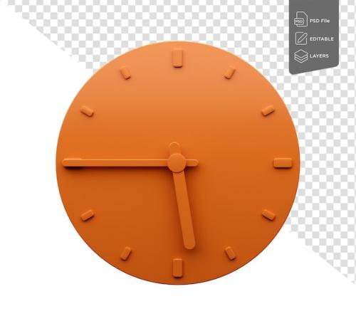 Premium PSD | Minimal orange clock 0545 quarter to six o39clock 0545 or five forty five 3d illustration Premium PSD
