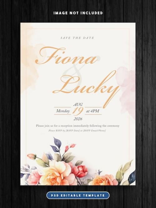 Premium PSD | Minimal flower illustration wedding invitation card Premium PSD