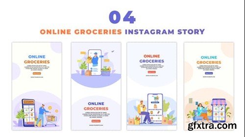 Videohive Animated Flat Character Design Grocery Delivery App Instagram Story 48622684
