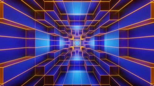 Videohive - Blue And Orangre Neon Glowing Sci-Fi Spiraled Room Background Vj Loop In HD - 48317822