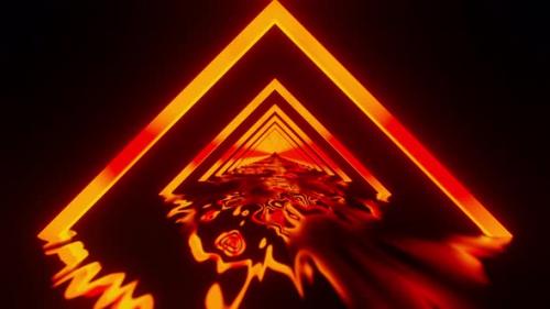 Videohive - Red and yellow triangle with black background and reflective floor. Looped animation - 48355596