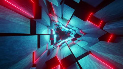 Videohive - Abstract triangular tunnel of red neon and blue light. Looped animation - 48355613