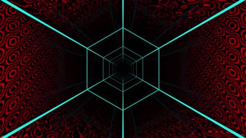 Videohive - Black and red background with blue hexagonal design. Looped animation - 48355623