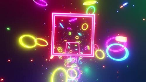 Videohive - Neon squares with neon background and confetti. Looped animation - 48355626