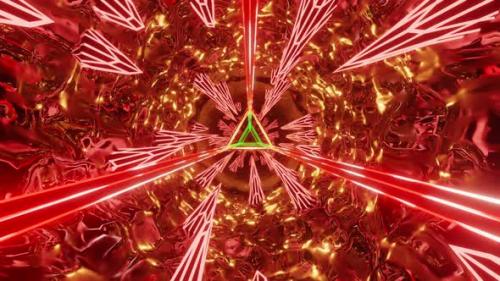 Videohive - Red and yellow abstract reflective tube with triangle in the center. Looped animation - 48355631