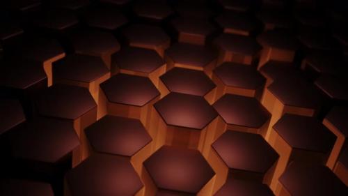 Videohive - Close up of pattern of hexagonal tiles with orange light. Looped animation - 48355632