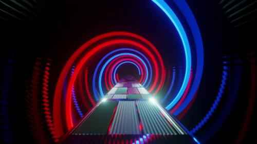 Videohive - Tunnel with long red and blue spirals going through it. Looped animation - 48355633