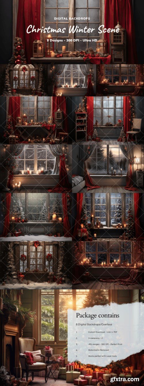 Christmas Winter Scene Digital Backdrops