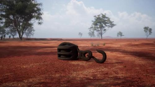 Videohive - A Rusty Metal Hook on a Vibrant Red Dirt Road - 48387938