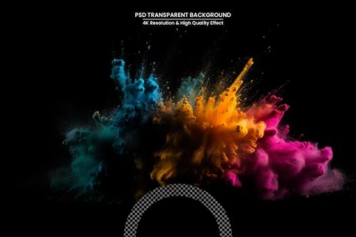 Premium PSD | Explosion of colored powder isolated on black background abstract colored background Premium PSD