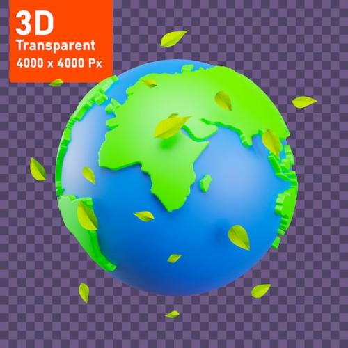 Premium PSD | Green earth 3d icon environmental conservation green planet green living clean energy Premium PSD