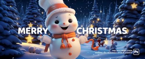 Premium PSD | Christmas scene banner with lovely snowman Premium PSD