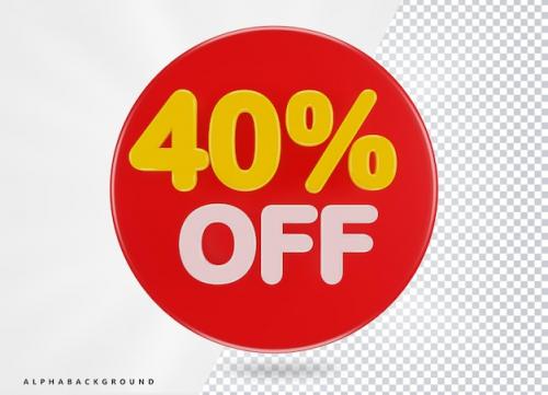 Premium PSD | 40 off icon discount 3d sale symbol with transparent background red yellow and white color Premium PSD