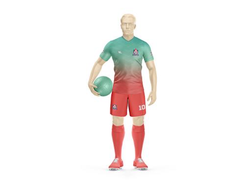 Men's Full Soccer Kit with Ball Mockup - V Neck - Design 642255194