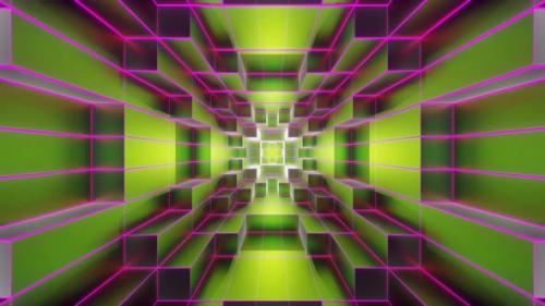 Videohive - Lime And Pink Neon Glowing Sci-Fi Spiraled Room Background Vj Loop In 4K - 48317838