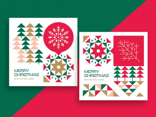 Christmas Cards Layout with Geometric Graphic Elements 643817584