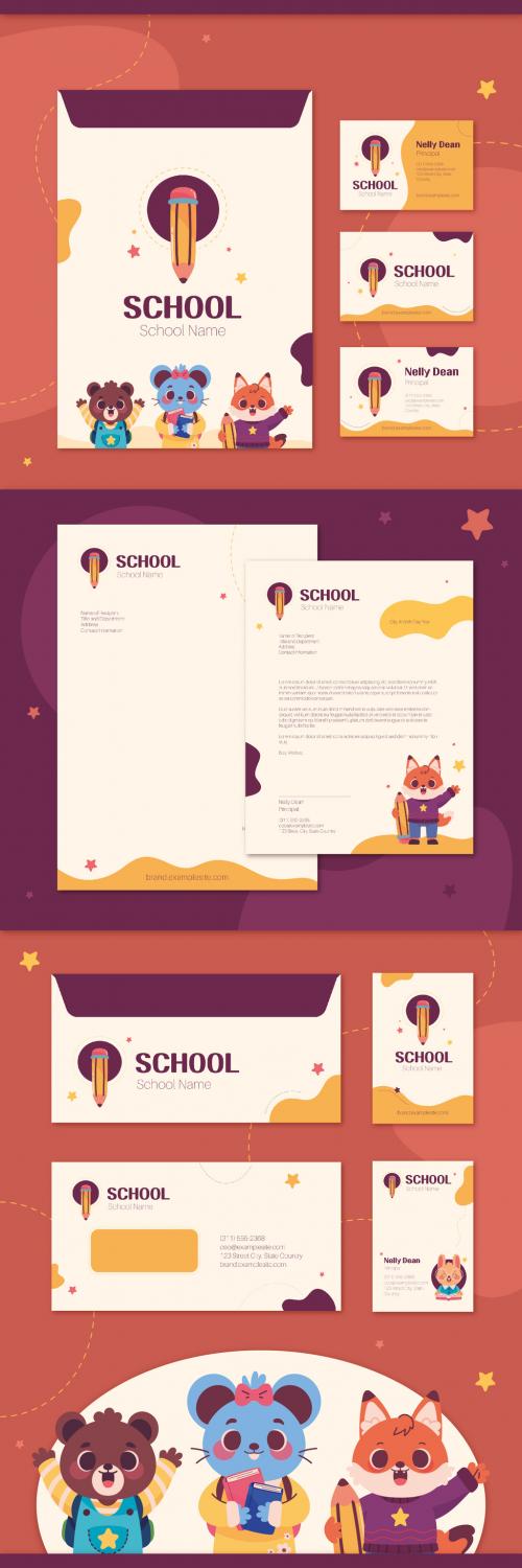Cute Animals at School Stationery Template 643710298