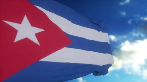Videohive - The National Flag of Cuba Waving in the Wind Blue Sky Background - 48321748