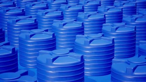 Videohive - Endless Rows of Blue Water Tanks In A Seamless Loop - 48322939