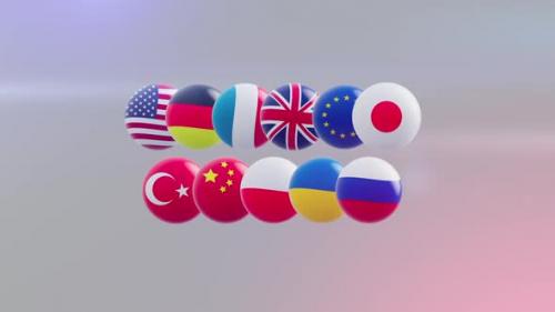 Videohive - animation of a group of flags of countries stylized as a sphere. - 48323620