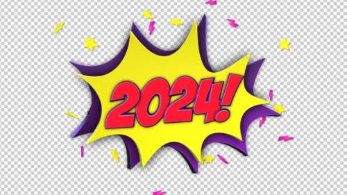 Videohive - 2024 New Year Comic Text, on Alpha Channel, Loop - Package - 48330845