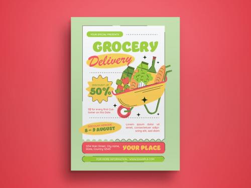 Green Line art Flat Design Grocery Delivery Flyer Layout 643519430